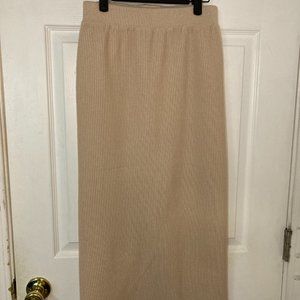 Cream Midi Sweater Skirt with Slit